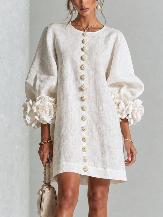 White Printed Button-Front Mini Dress