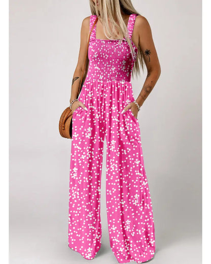 Bohemian Sleeveless Wide Leg Jumpsuit With Pockets