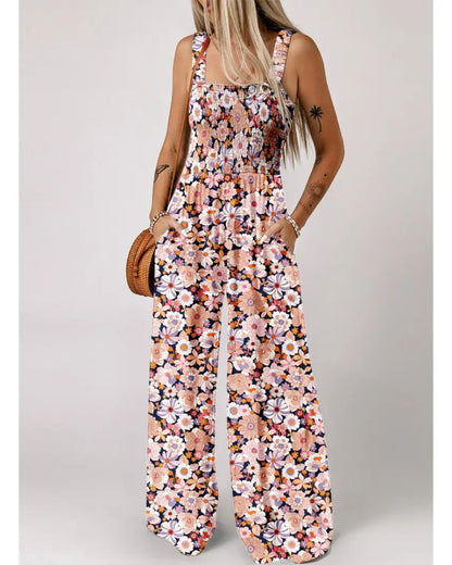 Bohemian Sleeveless Wide Leg Jumpsuit With Pockets