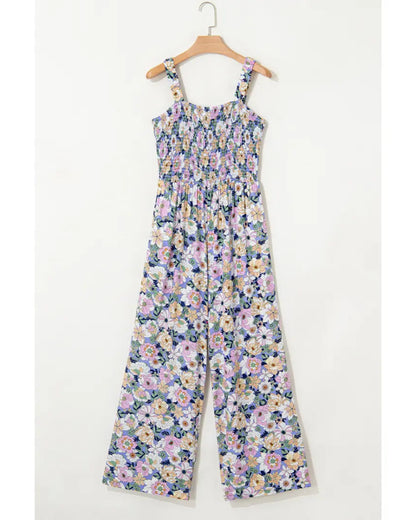 Bohemian Sleeveless Wide Leg Jumpsuit With Pockets