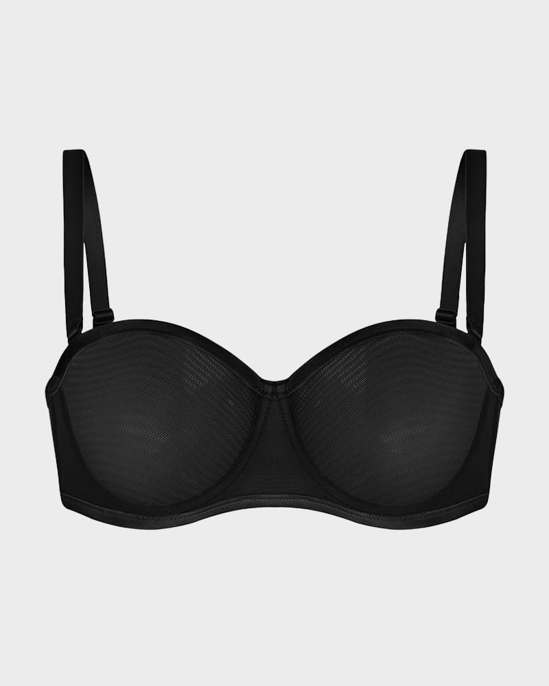 No-Slip Strapless Sheer Mesh Balconette Bra