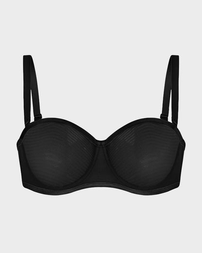 No-Slip Strapless Sheer Mesh Balconette Bra