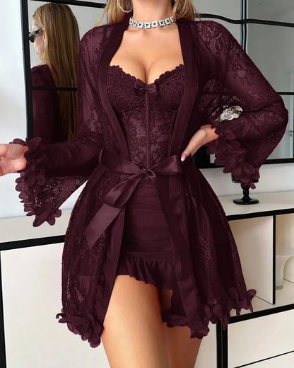 Sexy Lace Bustier Nightgown Set