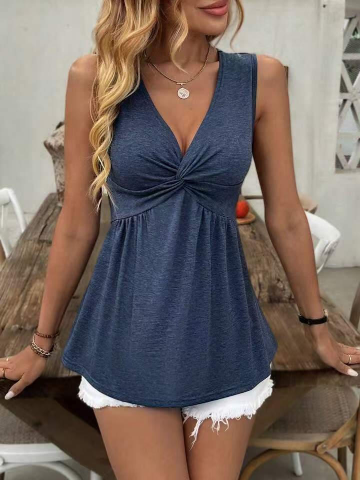 Women's Twist Front V Neck Tank Top - Flowy Blouse