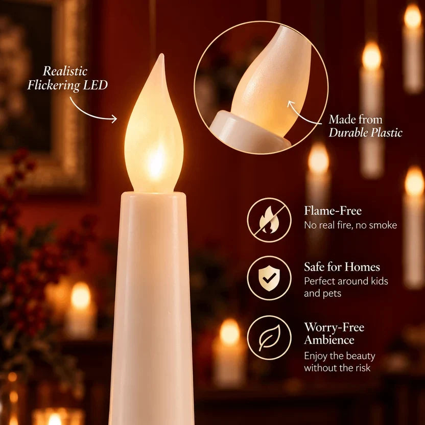 Magical Floating Candles with Wand - Flickering Taper Flameless Hanging Candles for Christmas, Halloween, Birthday Parties, Home Decor, and Gifts