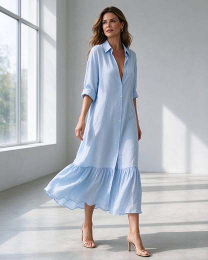 long sleeve Tiered Maxi Shirt Dress