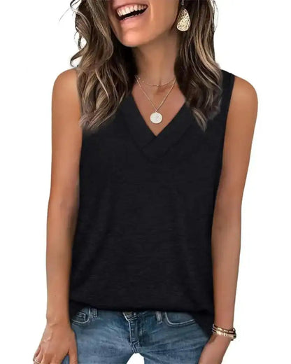 (S - 5XL) Women's V-Neck Tank Top - Loose Fit Summer Basic Tee
