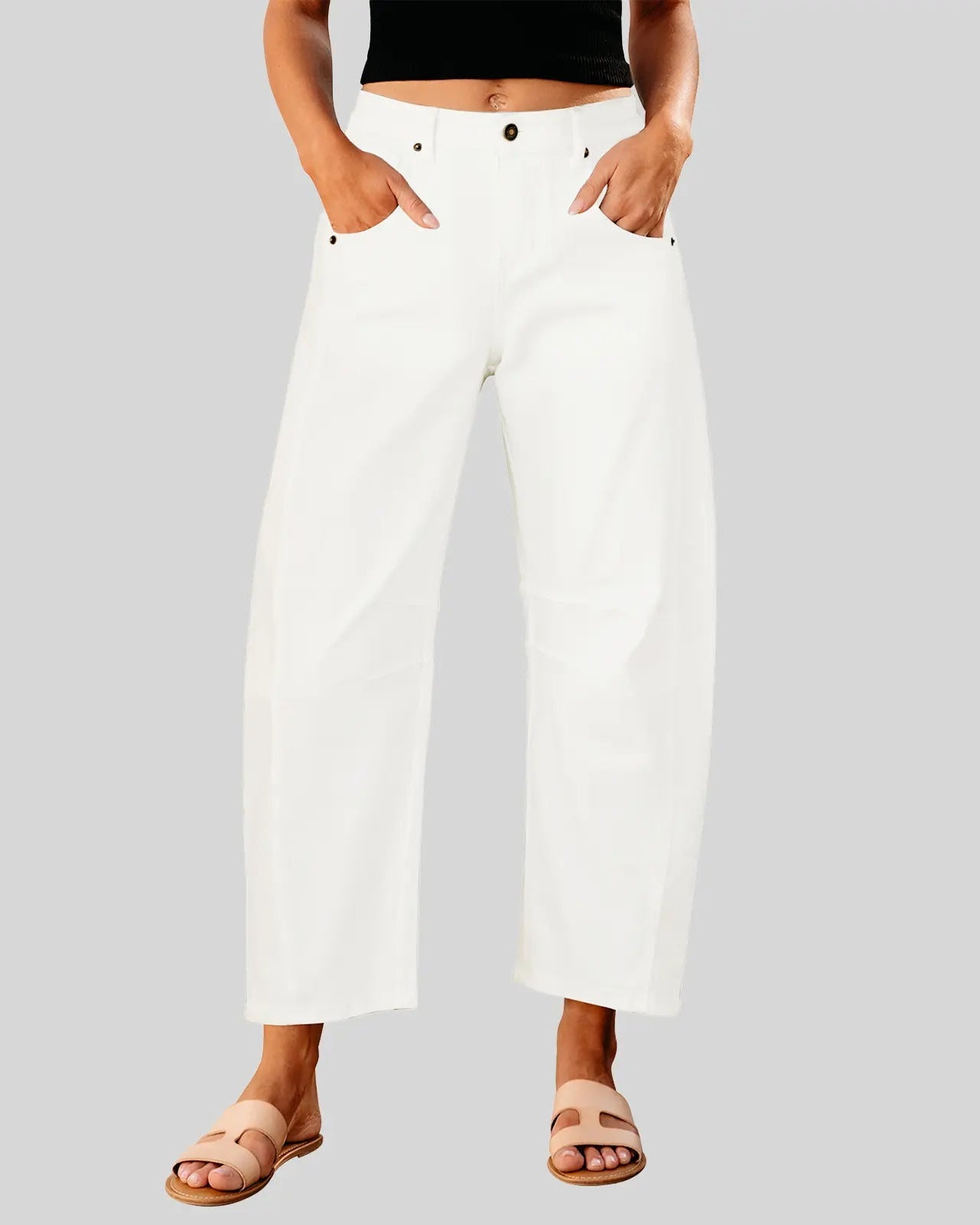 Women's High Waisted Wide Leg Baggy Cropped Barrel Jeans Plus Size