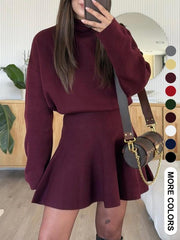 Women's Half-High Neck Long Sleeve Loose Knit Dress