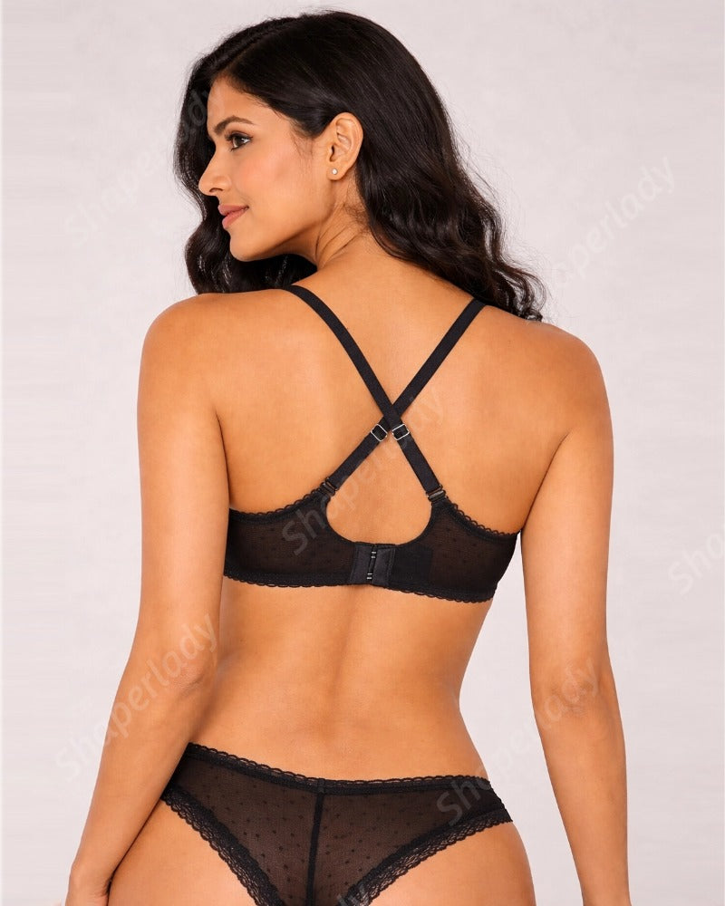 Lace Underwire Unlined Sheer Demi Balconette Bra