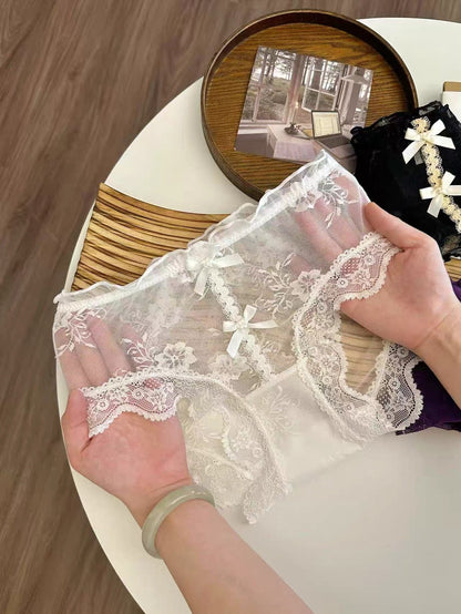 Sheer Floral Lace Bow Panties with Cotton Gusset