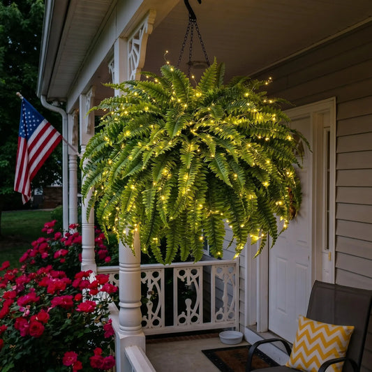 💛Glowing Boston Ferns with Lights – 🌿 Zero Watering, Zero Maintenance