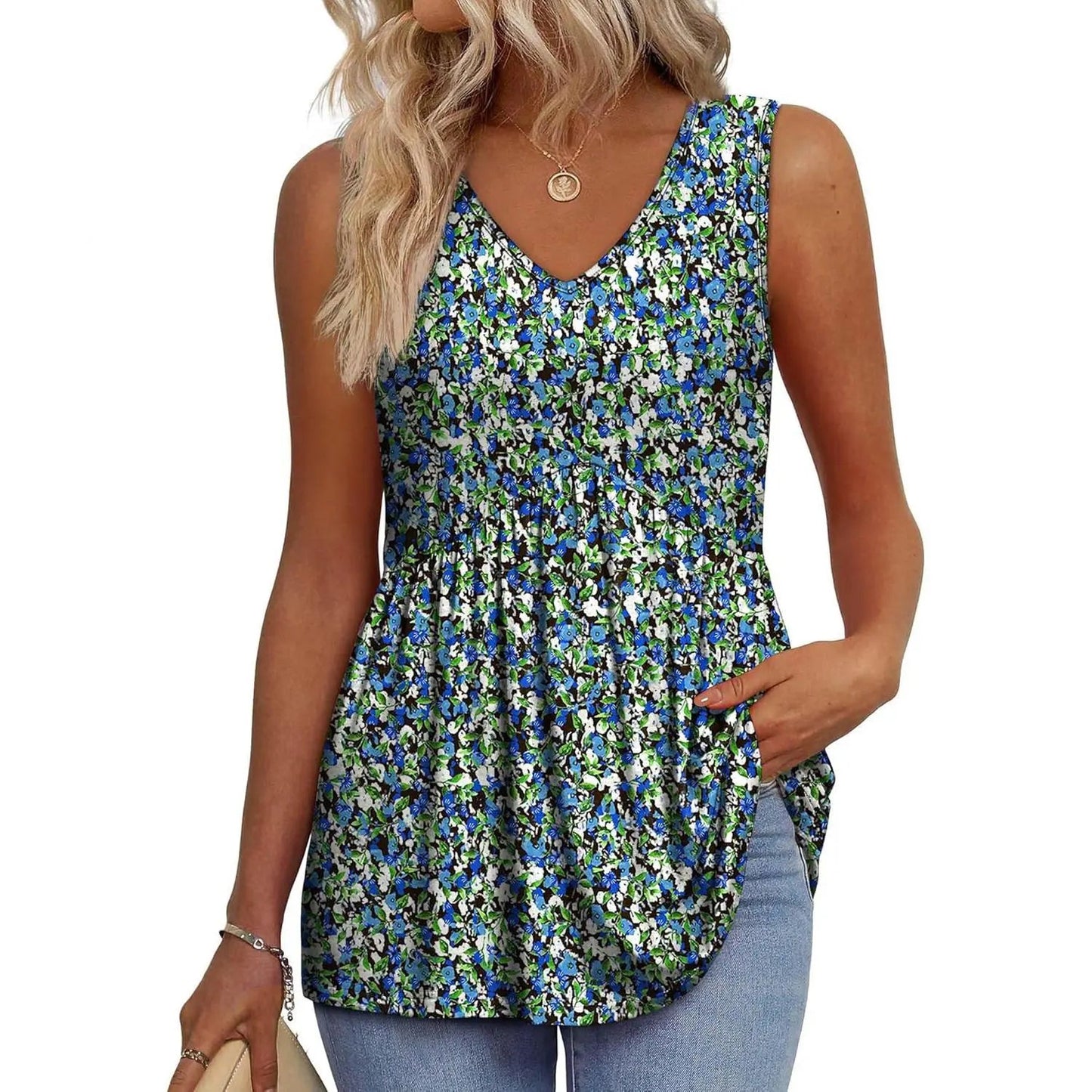 Women's V-Neck Babydoll Tank Tops - Flowy Sleeveless Summer Blouse