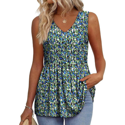Women's V-Neck Babydoll Tank Tops - Flowy Sleeveless Summer Blouse
