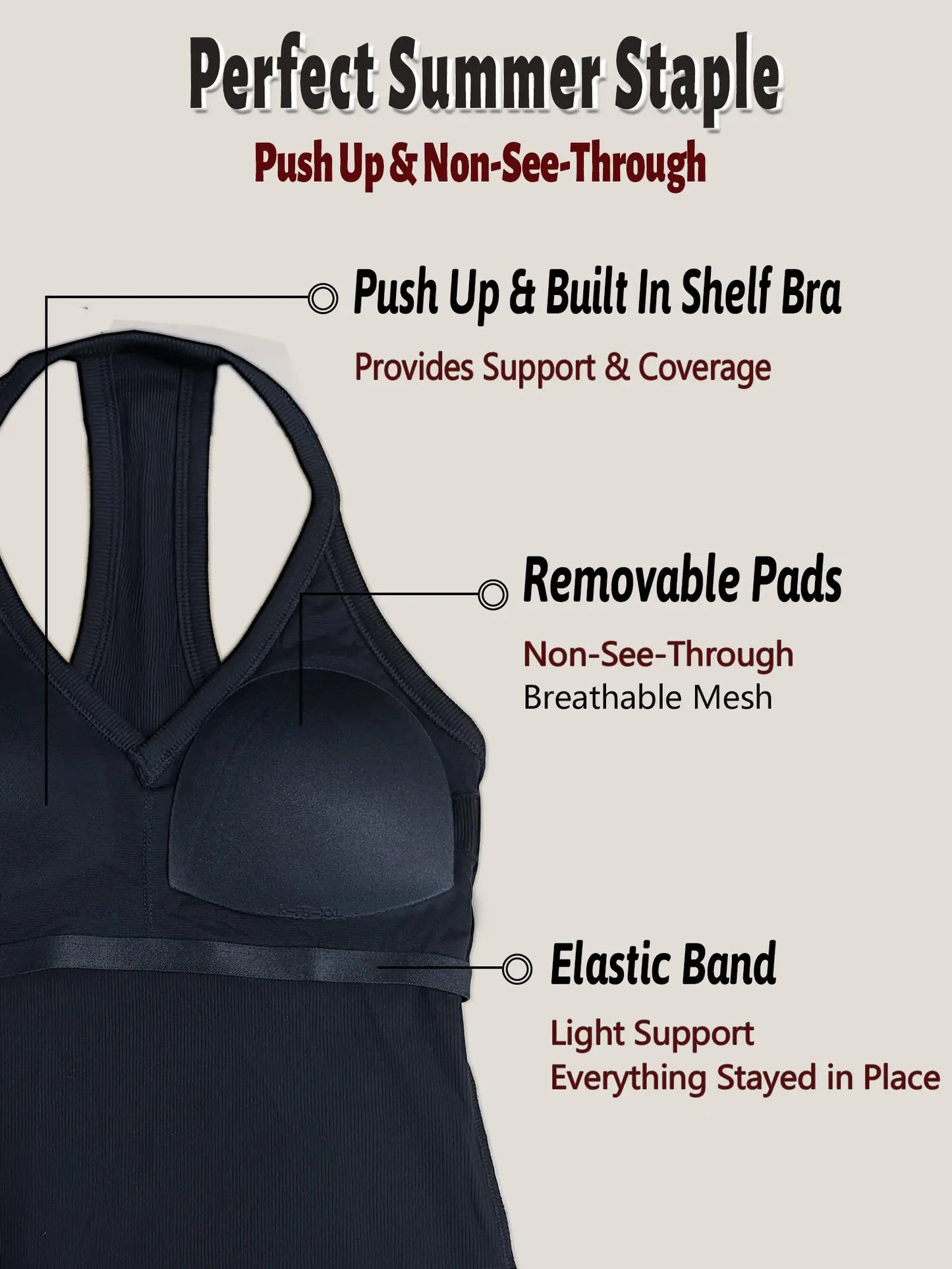 V Neck Cotton Tank Tops with Shelf Bra