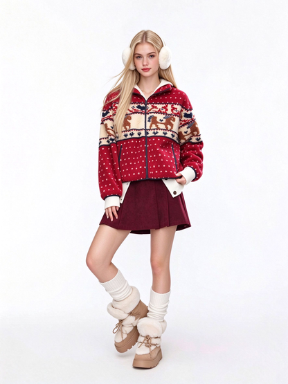 Fleece Collar Graphic Jacket