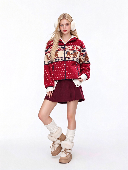 Fleece Collar Graphic Jacket