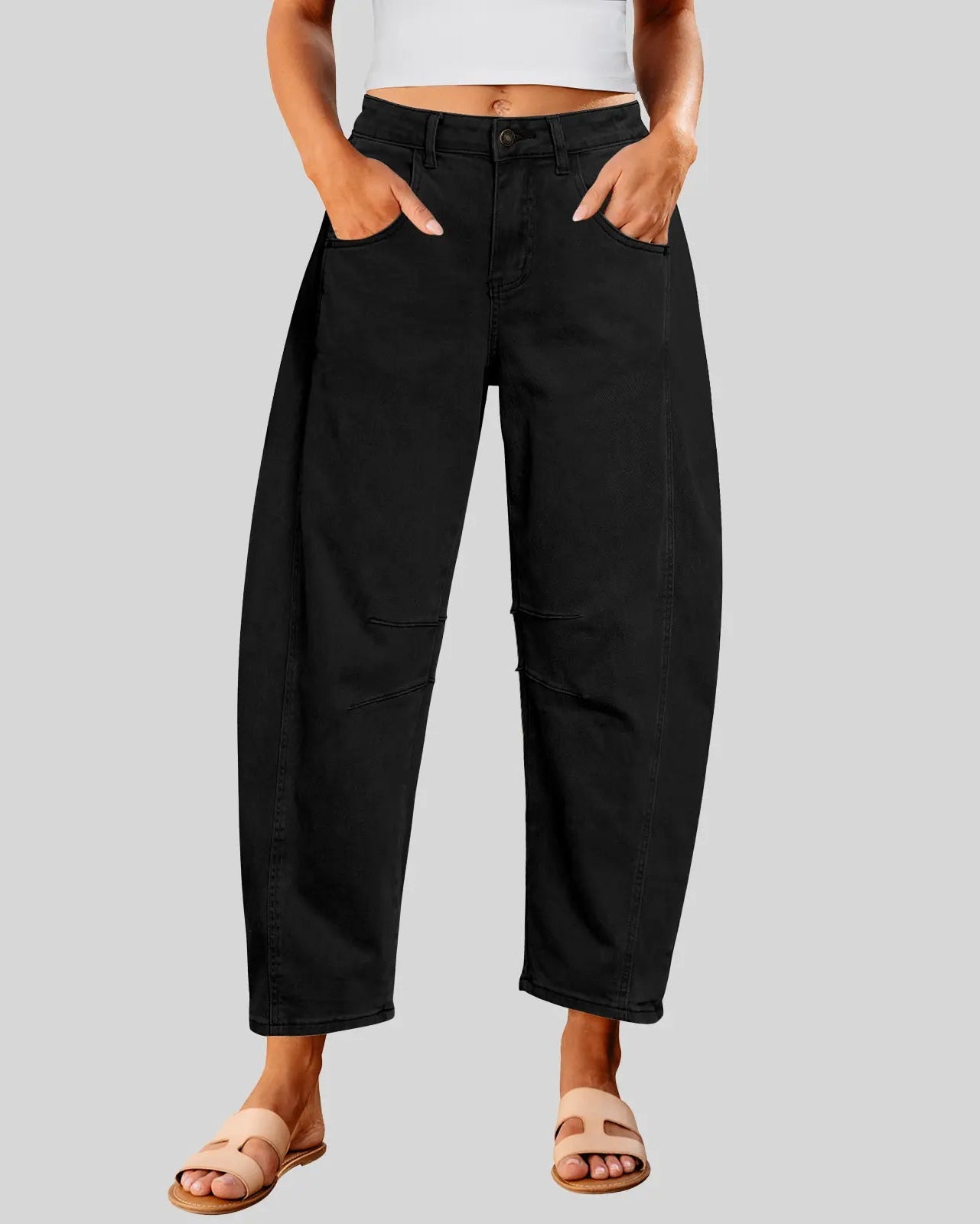 Women's High Waisted Wide Leg Baggy Cropped Barrel Jeans Plus Size