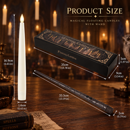 Magical Floating Candles with Wand - Flickering Taper Flameless Hanging Candles for Christmas, Halloween, Birthday Parties, Home Decor, and Gifts