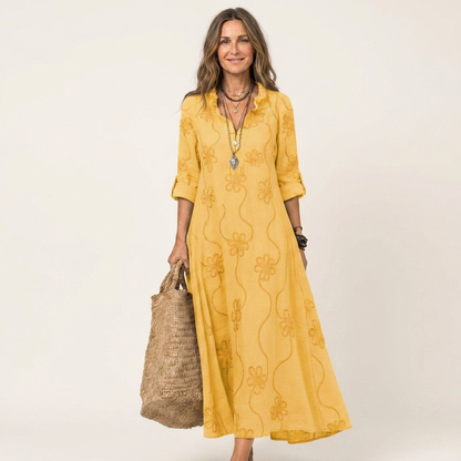 Maxi Dress with Tonal Floral Embroidery