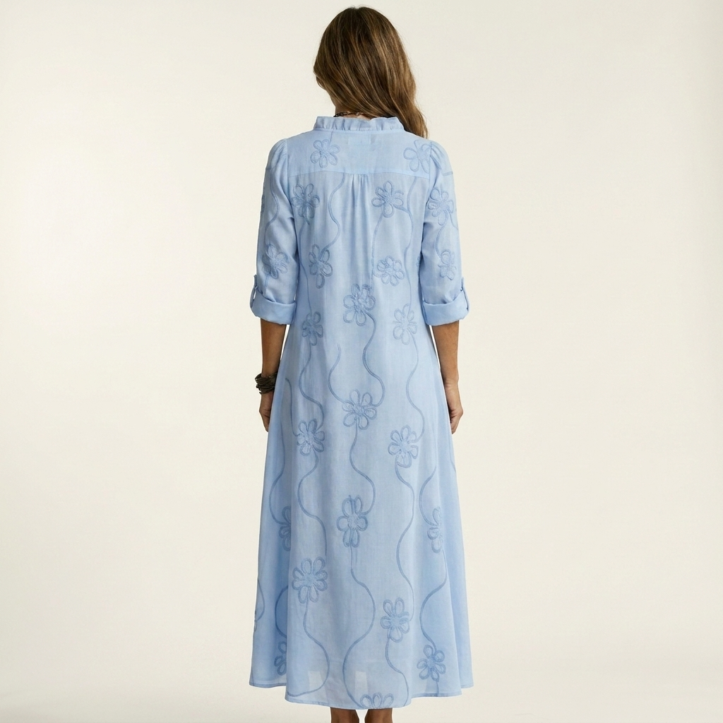 Maxi Dress with Tonal Floral Embroidery