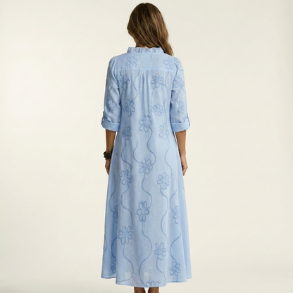 Maxi Dress with Tonal Floral Embroidery