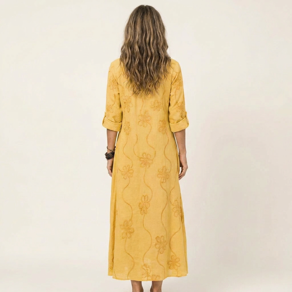 Maxi Dress with Tonal Floral Embroidery