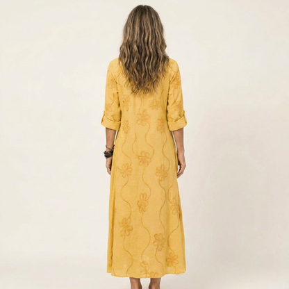 Maxi Dress with Tonal Floral Embroidery