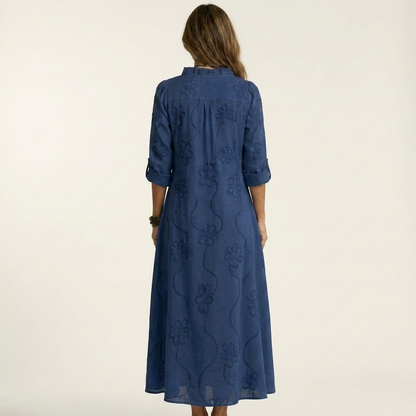 Maxi Dress with Tonal Floral Embroidery