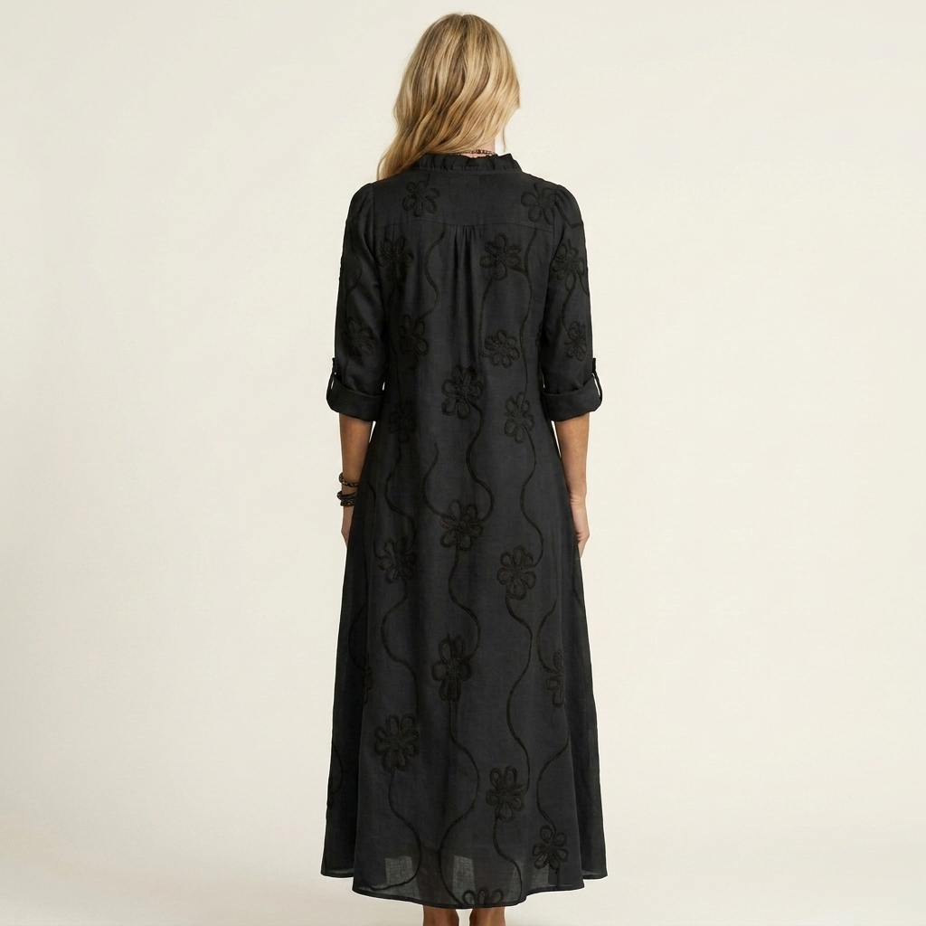 Maxi Dress with Tonal Floral Embroidery