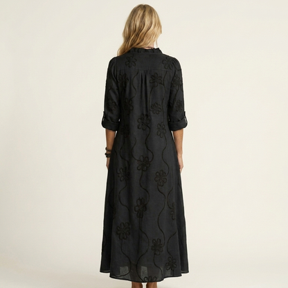 Maxi Dress with Tonal Floral Embroidery