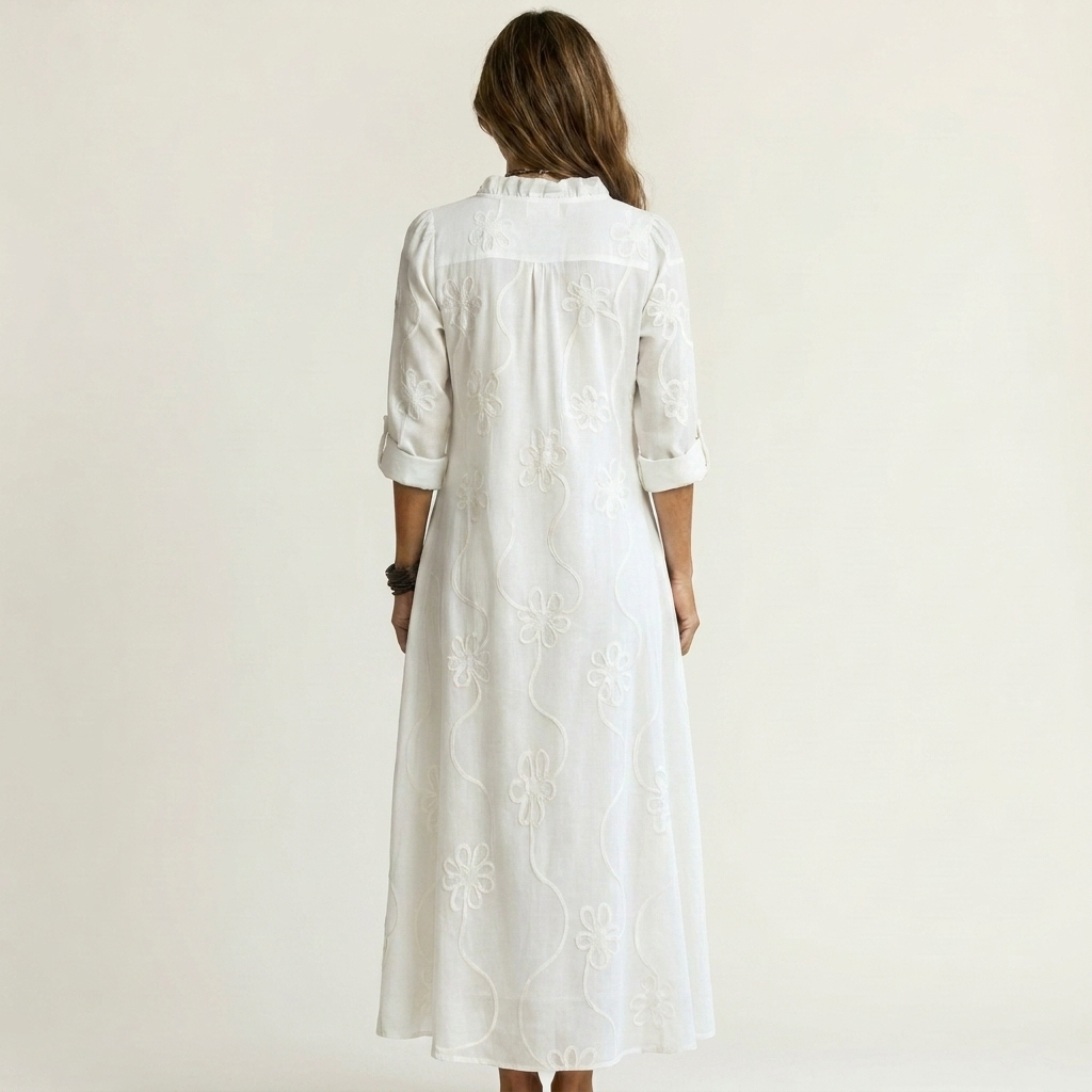 Maxi Dress with Tonal Floral Embroidery