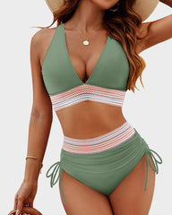Conjuntos de bikini de talle alto con control de abdomen y bloques de color