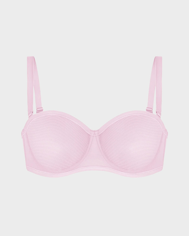 No-Slip Strapless Sheer Mesh Balconette Bra