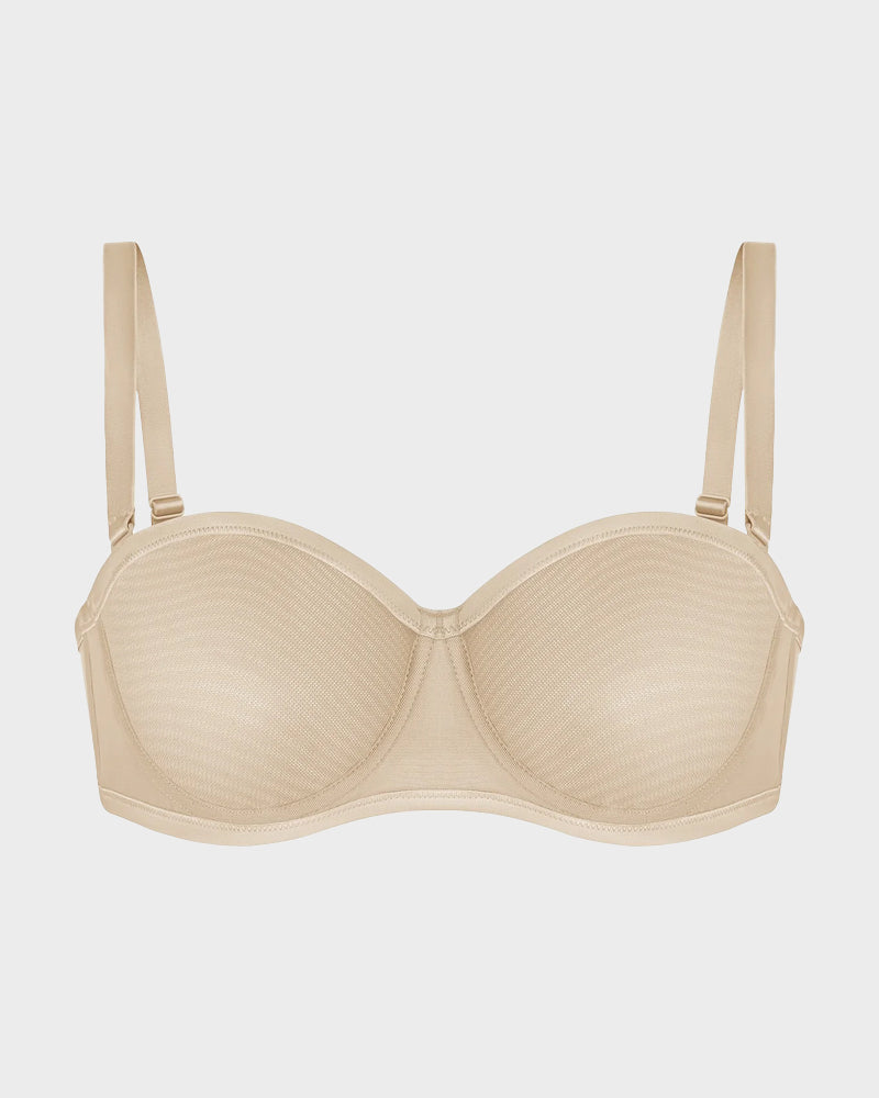 No-Slip Strapless Sheer Mesh Balconette Bra