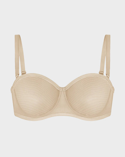 No-Slip Strapless Sheer Mesh Balconette Bra