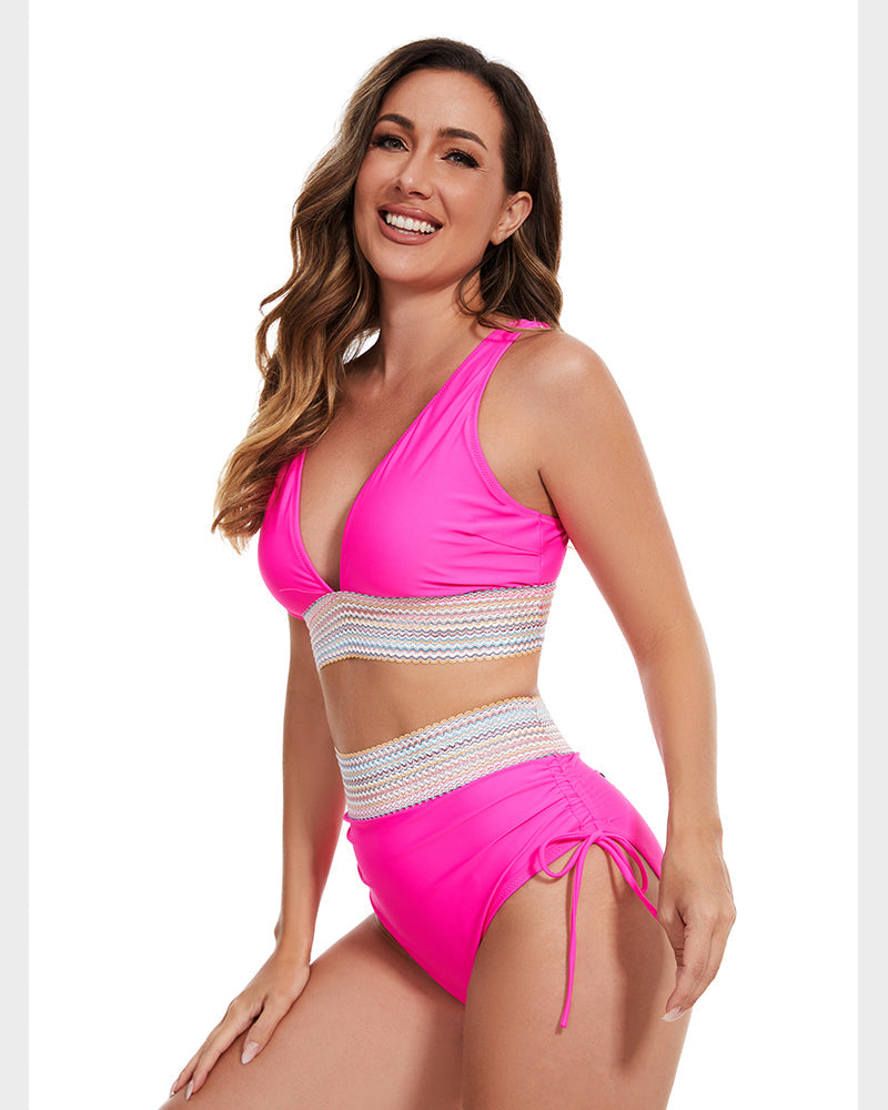 Conjuntos de bikini de talle alto con control de abdomen y bloques de color