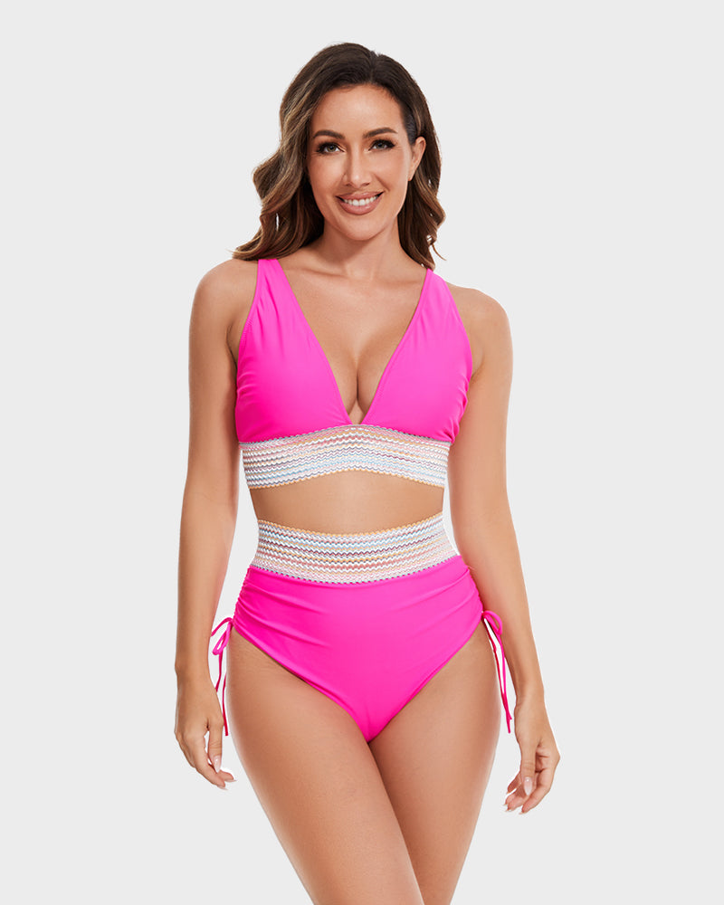 Conjuntos de bikini de talle alto con control de abdomen y bloques de color
