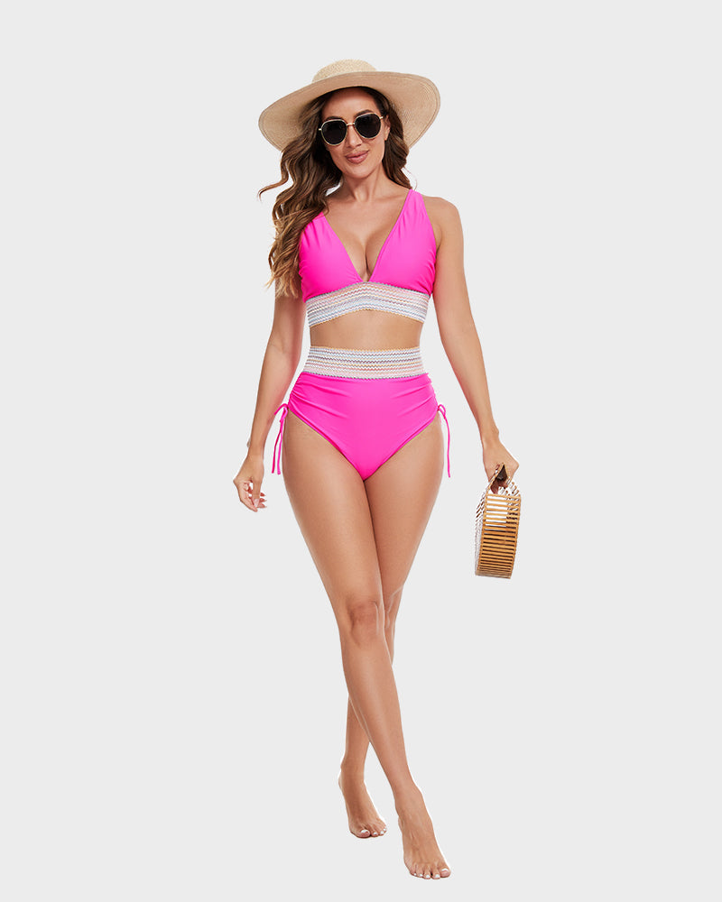 Conjuntos de bikini de talle alto con control de abdomen y bloques de color