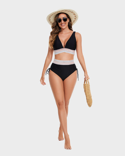 Conjuntos de bikini de talle alto con control de abdomen y bloques de color