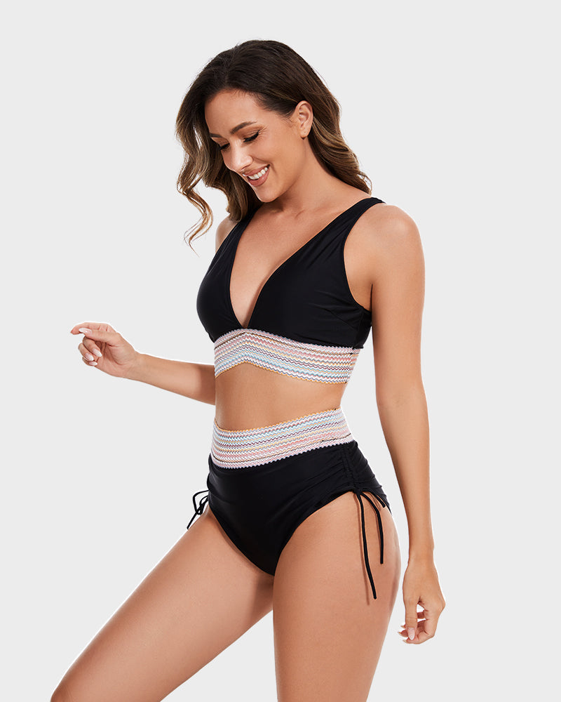 Conjuntos de bikini de talle alto con control de abdomen y bloques de color