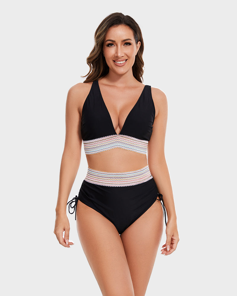 Conjuntos de bikini de talle alto con control de abdomen y bloques de color