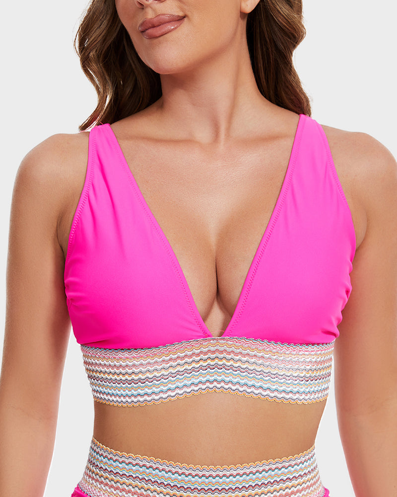 Conjuntos de bikini de talle alto con control de abdomen y bloques de color