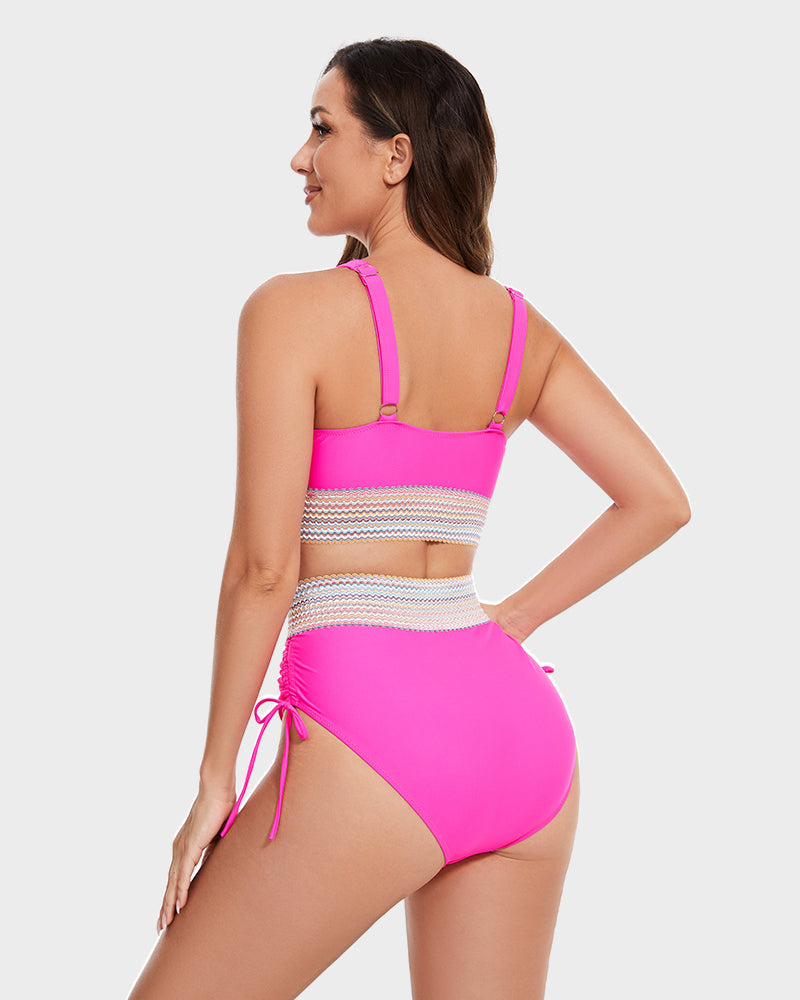 Conjuntos de bikini de talle alto con control de abdomen y bloques de color