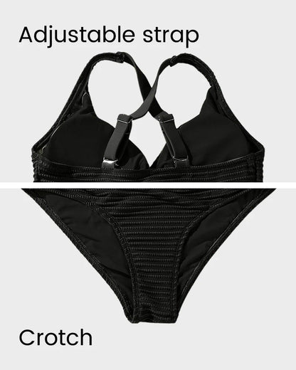 Textured Knot-Front High-Waisted Bikini Set