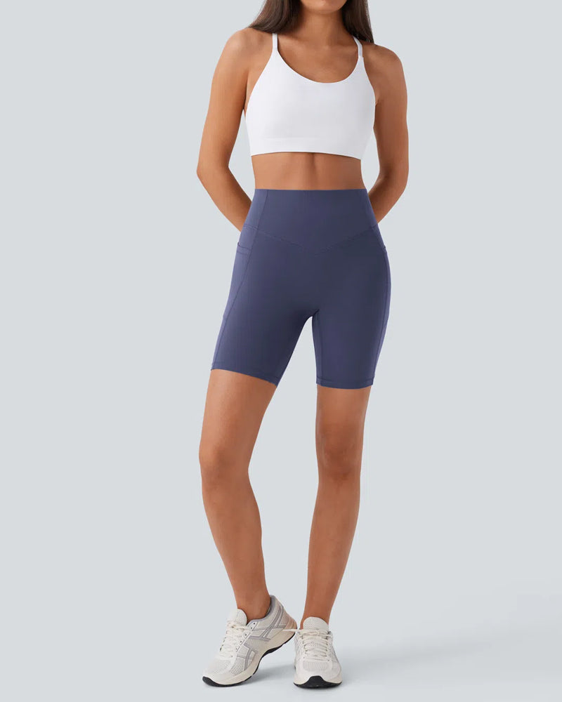 High Waisted Butt Lifting Tummy Control Side Pocket Shaping Training Shorts 7