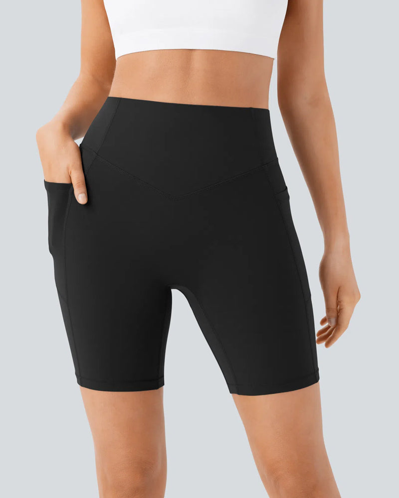 High Waisted Butt Lifting Tummy Control Side Pocket Shaping Training Shorts 7