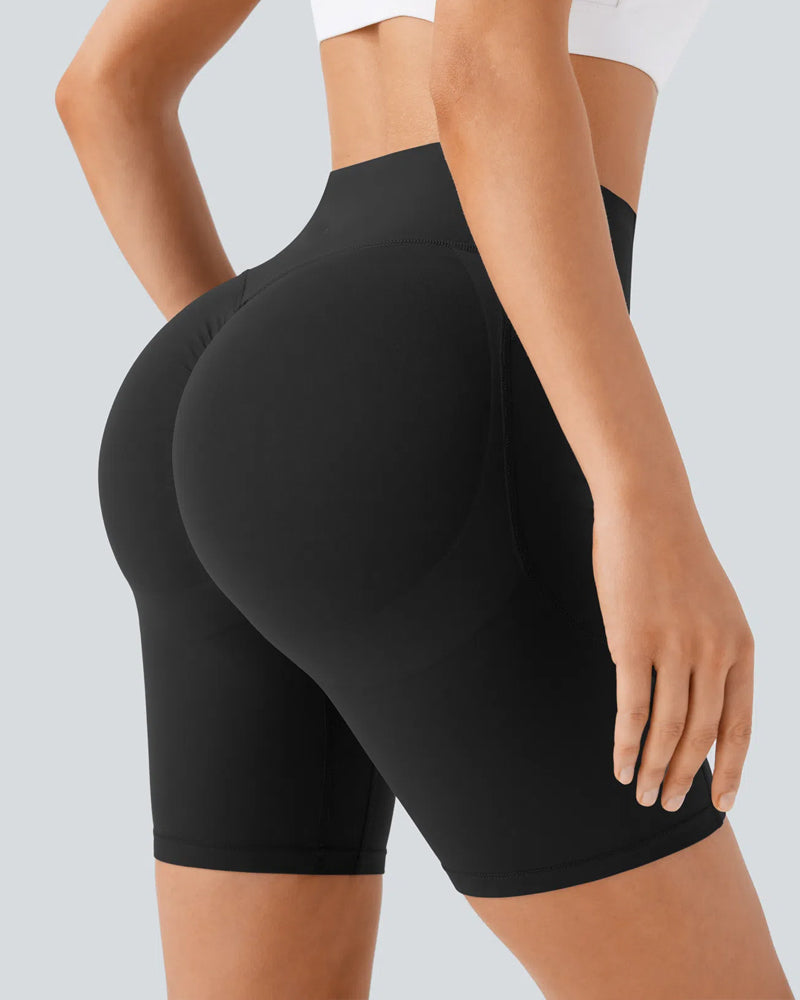 High Waisted Butt Lifting Tummy Control Side Pocket Shaping Training Shorts 7