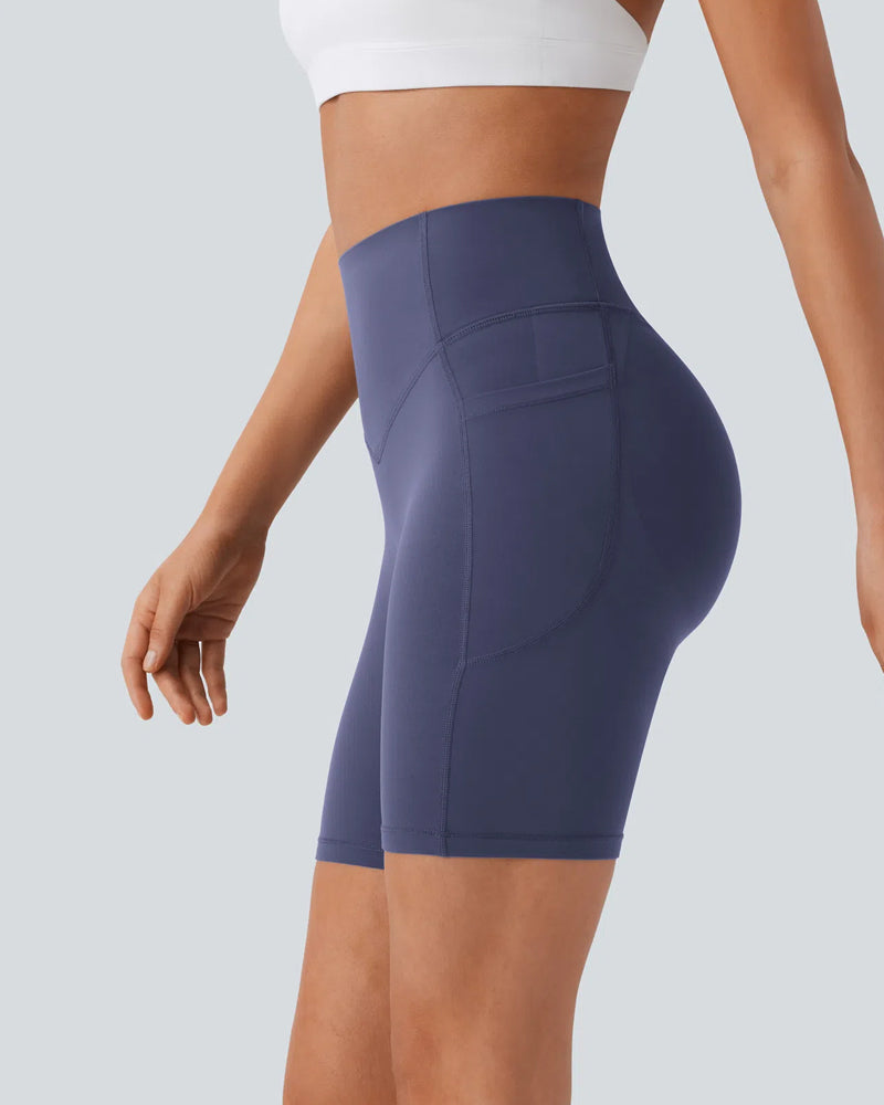 High Waisted Butt Lifting Tummy Control Side Pocket Shaping Training Shorts 7