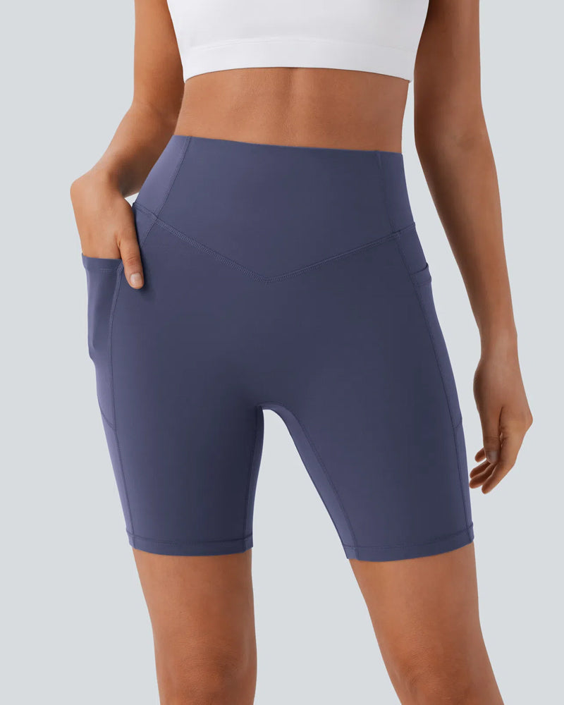 High Waisted Butt Lifting Tummy Control Side Pocket Shaping Training Shorts 7